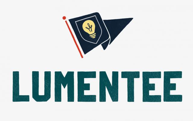 Lumentee logo with blue collegiate flag and yellow lightbulb