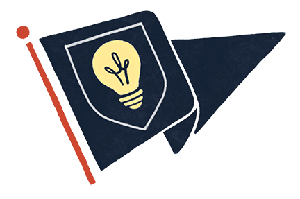Lumentee logo is a dark blue pennant with a yellow lightbulb on it