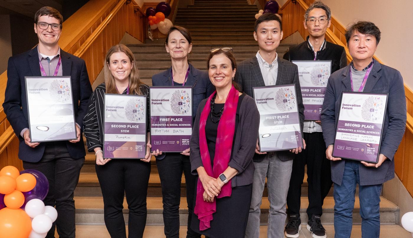 2023 Innovation Forum winners with Keller Center executive director Cornelia Huellstrunk