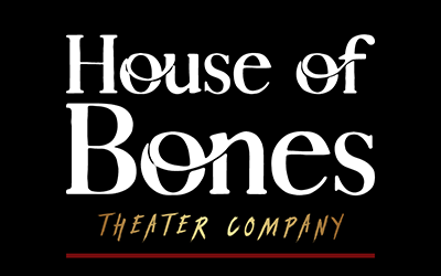 House of Bones logotype in white and gold on black background