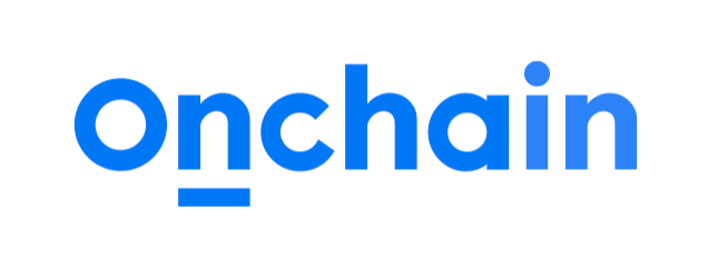 The Onchain logo is the word spelled out in medium blue title case plain lettering with the letter n underlined