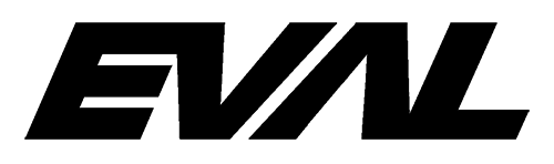 Eval logo in strong bold type indicating forward motion