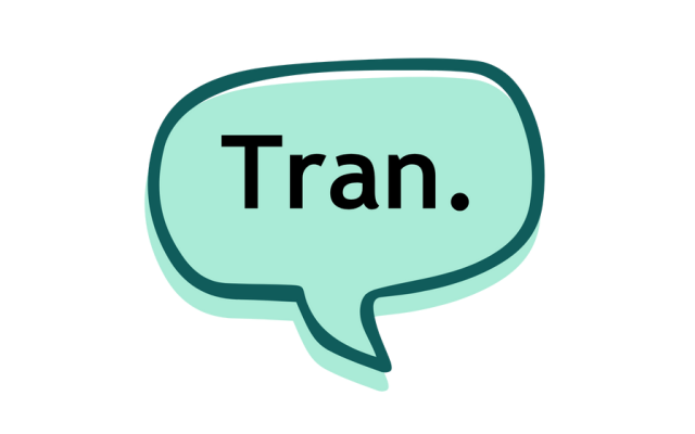Tran logo text inside speech bubble graphic