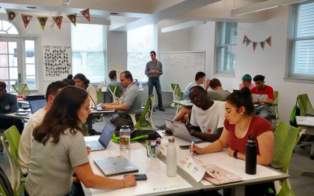Entrepreneurial students in the co working space as part of the eLab program