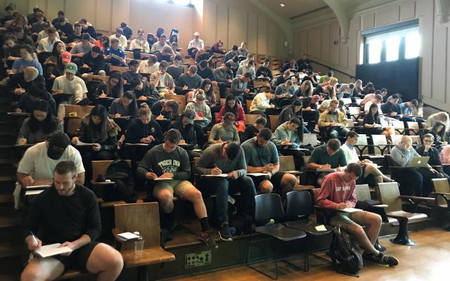 students in large lecture hall