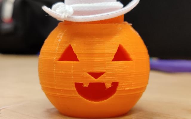 3D Printed Jack O' Lantern wearing a cowboy hat