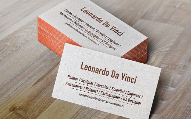Business cards for Leonardo Da Vinci painter, sculptor, inventor, scientist, engineer, astronomer, botanist, cartographer, UX designer
