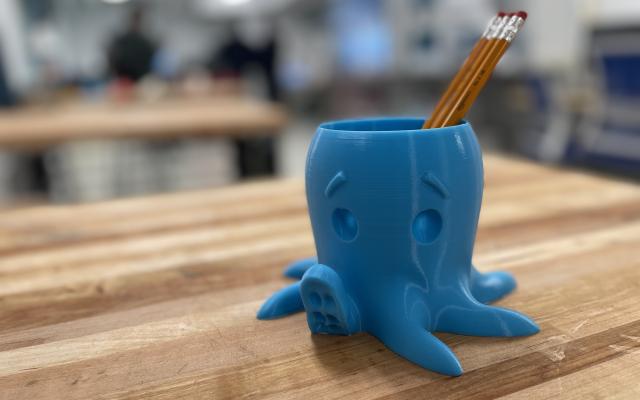 3D printed blue octopus pencil holder