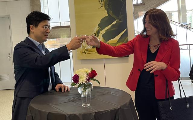 Mung Chiang and Andrea Goldsmith toasting 