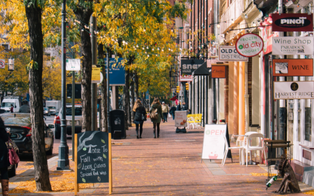 Sidewalk along small businesses