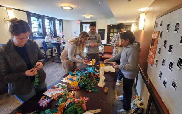 Students making felt succulents in the Keller Center Makerspace