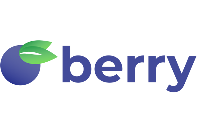 Berry logo is a stylized blueberry with the word berry spelled out in blue
