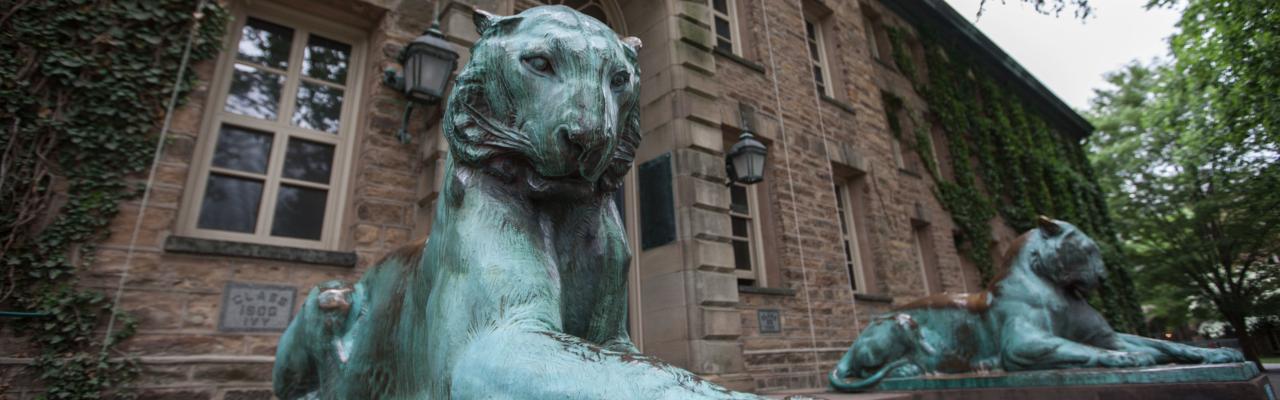 Two tiger statues in front of Nassau Hall